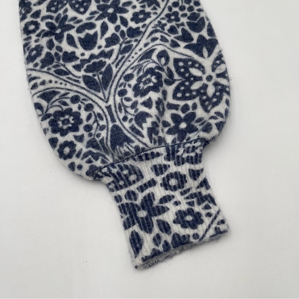 Boden Blouson Sleeve Fluffy Wool Alpaca Blend Sweater Blue Floral Print Sz 14 - Picture 5 of 13
